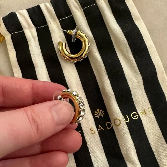 Lele Sadoughi Crystal Chunky Pave Huggie Hoop Earrings - Picture 9 of 11